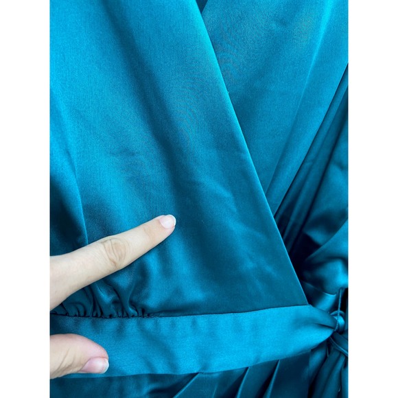 Jonathan Simkhai Blue Satin Long Sleeve Wrap Midi V-Neck Cocktail Dress Size M - Picture 3 of 6